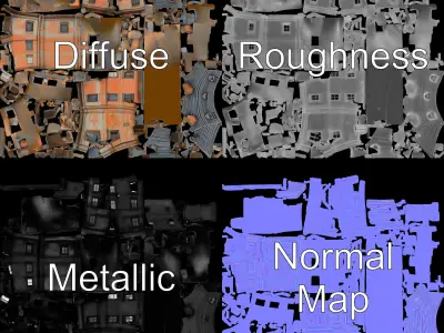 Abandoned Brick House Model Pack with Detailed Textures Low-poly 3D model