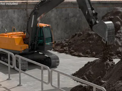  Excavator with Pile of Soil 