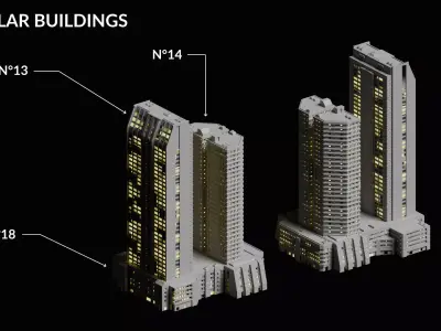 20 Sci-Fi Buildings and Skyscraper Cyberpunk Pack Blender Low-poly 3D model
