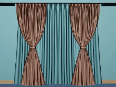 pinch pleat double layer curtain Free 3D model