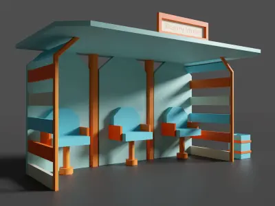 Bus stop  Beauty street Low-poly 3D model