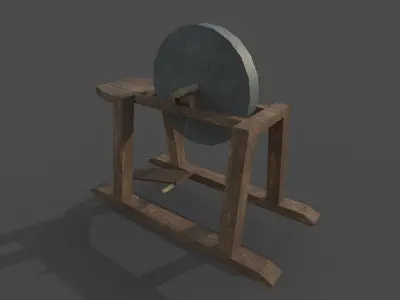 Grindstone spinning wheel Low-poly 3D model
