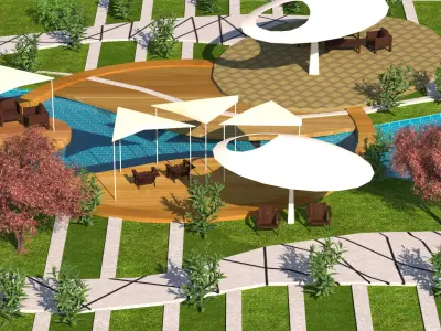 Riverbank park Low-poly 3D model