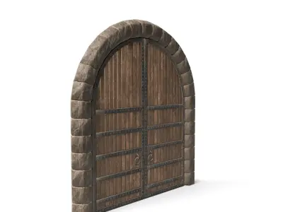 Medieval Curved Arch Wooden Door 3D model