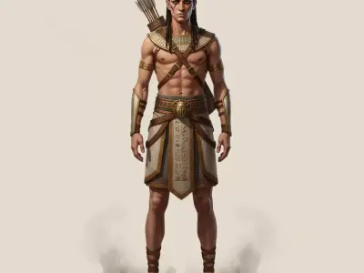 Ancient Egyptian Archer Game Ready High  Low Poly   Low-poly 3D model