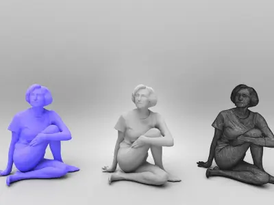 Mature woman sitting on floor 451 Low-poly 3D model