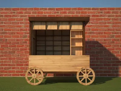 Wooden Food Cart 3D model