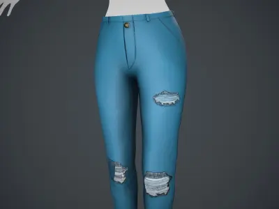 Female Light Blue Ripped Jeans Pants Style 2 Low-poly 3D model