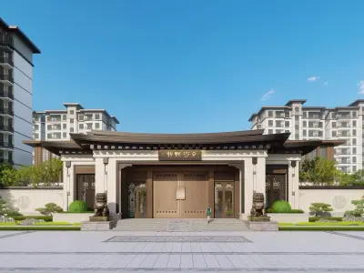 Chinese style community gate  landscape 3D model