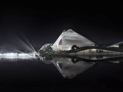 Futuristic Lakeside Cultural Center with Organic Landscape 3D model