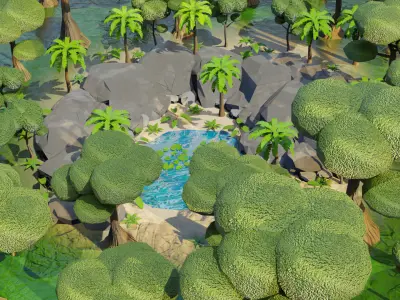 game ready Oasis Lake 3D Model Low-poly 3D model