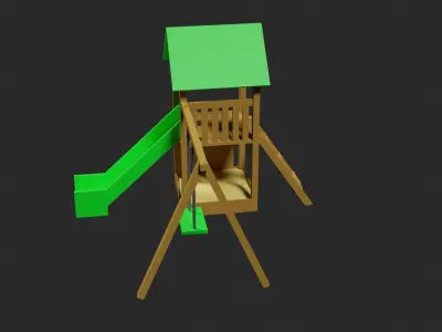 Lowpoly Playground wooden swing set Low-poly 3D model