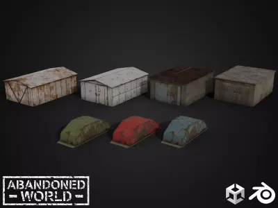 Garages Set Low-poly 3D model