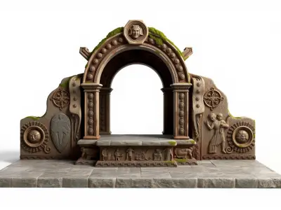 Ancient Stone Altar Model Pack with Intricate Carvings Low-poly 3D model