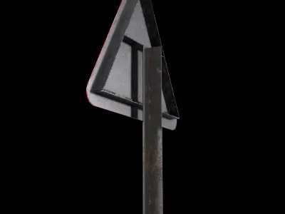 Left hand curve Roadsign Low-poly 3D model