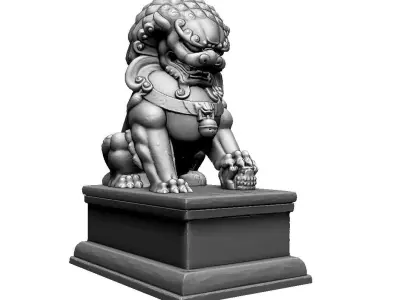 Japan PBR Lion Statue and printable Low-poly 3D model