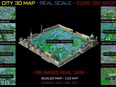 Berlin 3D Map 2026 Real Scale - Gis Based Data 3D model