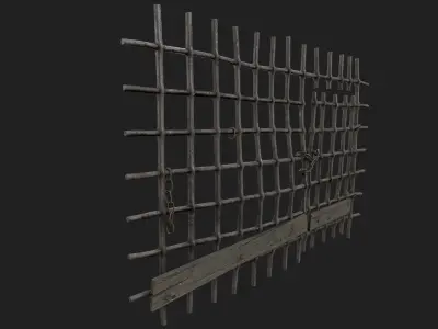 Metal Grid with Gate Low-poly 3D model