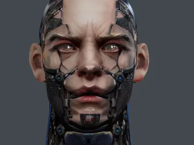 Realistic White Male Head Cyborg  3D model Game Ready Low-poly  Low-poly 3D model