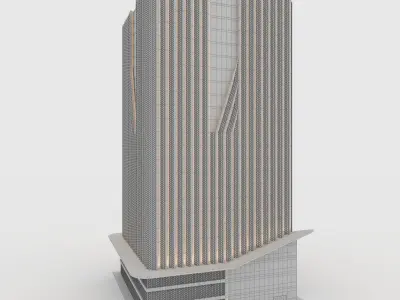 Tower 7 tall building with wooden facade 3D model