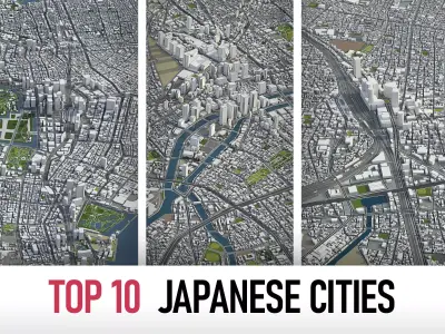 Top 10 Cities in Japan 3D Model Pack