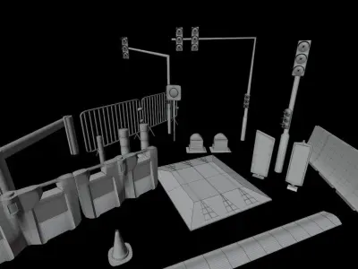 French Road Elements and Signalization Props Low-poly 3D model