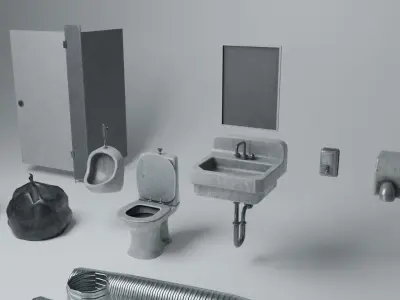 Public Restroom Modular Props Gameready PBR Low-poly 3D model