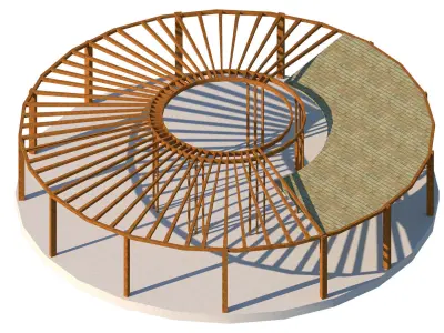 Circular wooden pergola 3D model