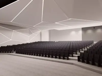 Futuristic Auditorium with Geometric Ceiling and Modern Seating 3D model
