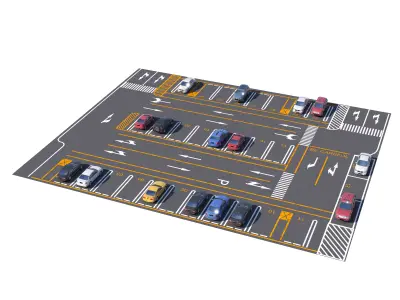 Parking Lot Scene with Low-poly 3D model
