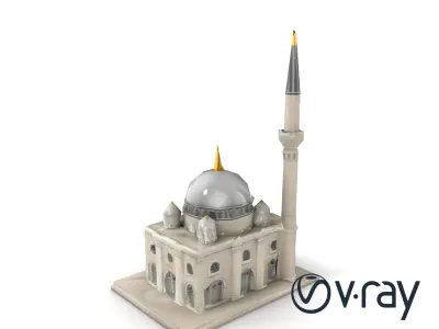 Majestic Mosque with Minaret and Dome Architecture model pack Low-poly 3D model
