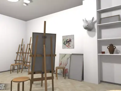 Art workshop - interior and props Low-poly 3D model