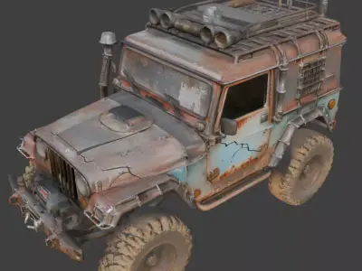 Damaged Post Apocalyptic Off Road Jeep 3D Model V06 Low-poly 3D model