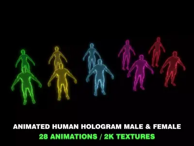 Animated Human Hologram Male and Female 3D Model 28 Animations Low-poly 3D model