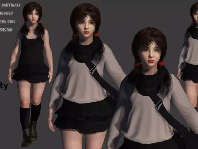 3D REALISTIC HUMANCHARACTER - KOREAN or ASIAN TEENAGE GIRL KIDS Low-poly 3D model