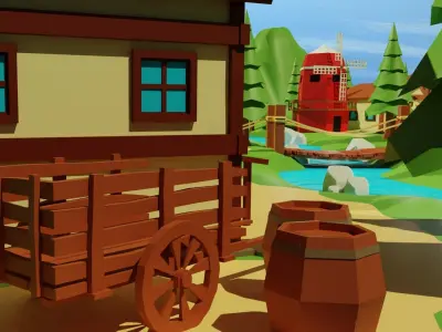 Cartoon Medieval Village Low-poly 3D model