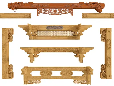 Ancient architecture carved wooden structure kit 3D model 3D model