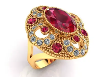 Women Ring 8 oval diamond cut light weight lady ring 3D print model