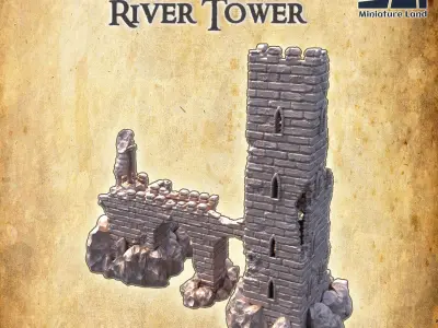 Abandoned River Tower Tabletop Terrain 28 MM 3D print model