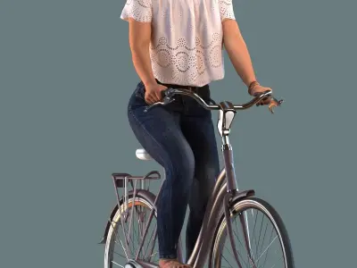 Set of 3D women on a bike 3D model