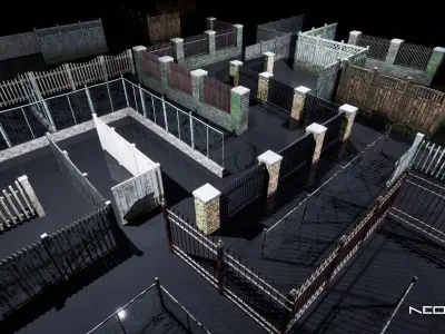 Modular Fences Low-poly 3D model