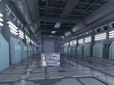 Space stations passages sci-fi scenarios corridors labs 3D model