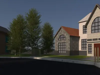 low poly Cartoon street Low-poly 3D model