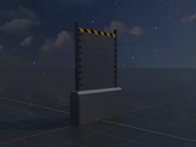 3 x 2-meter aluminum flood wall with concrete foundation Low-poly 3D model