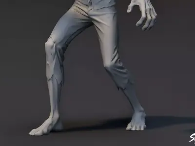 Zombie Statue Attack Pose Low-poly 3D model