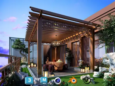 Photorealistic Balcony Garden Kit PBR Textures Modular 3D Models Low-poly 3D model