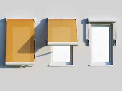 Sunblind three window awnings with checkered pattern 3D model