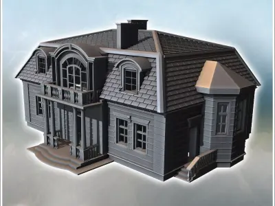Elegant villa featuring arched windows sloped tiled roof balcony 3D print model