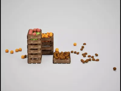 Wooden Crates with Fruits and Potatoes Low-poly 3D model