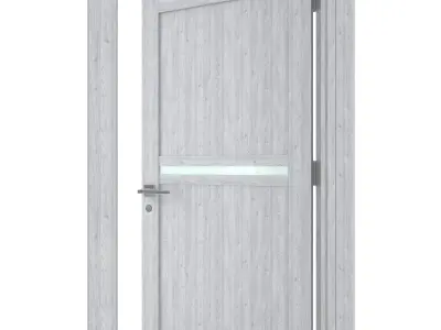 Door-061 wooden door with glass panel 3D model